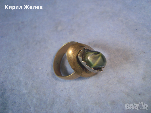СТАРИНЕН МЕДЕН с ДЪЛБОКА ПОЗЛАТА СКЪПОЦЕНЕН ПРЪСТЕН с ПОЛИРАН НАТУРАЛЕН ЯСПИС РЪЧНА ИЗРАБОТКА 22219, снимка 10 - Антикварни и старинни предмети - 36422773