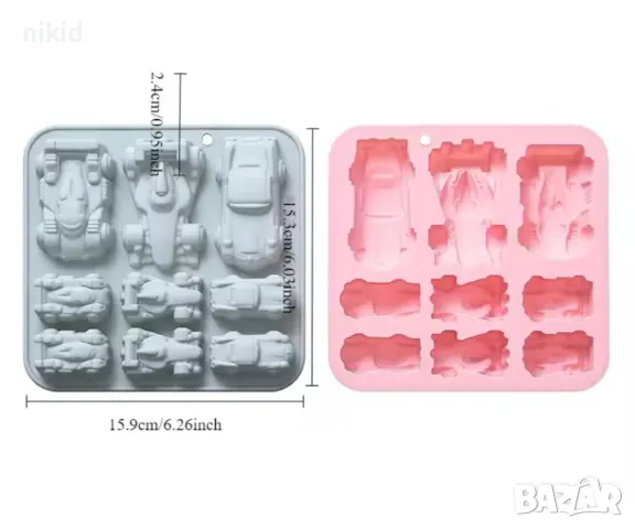 9 Коли кола автомобил Рали силиконов молд форма фондан шоколад гипс декор, снимка 2 - Форми - 49100426