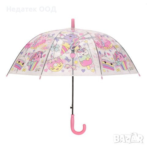 Детски чадър, Еднорози и кексчета, прозрачен, 65см