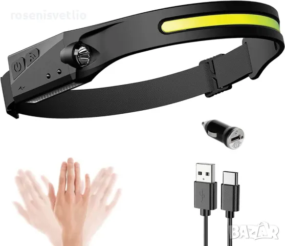 Професионален челник с сензор, LED STOP, Фенер за глава, Акумулаторен, снимка 7 - Къмпинг осветление - 49268681