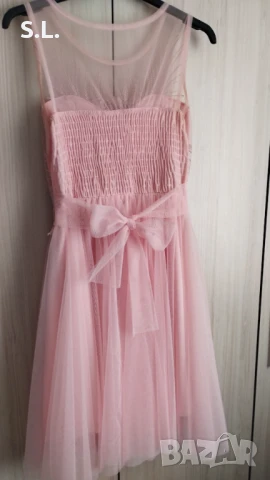 Розова рокля с тюл, снимка 2 - Рокли - 50607113