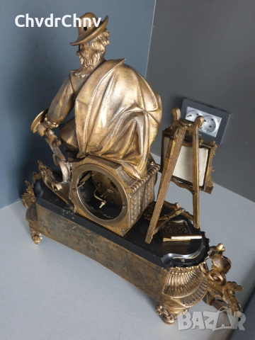 Франция 1800-те/46см-7кг стар френски каминен часовник/метална ЦАМ фигура-мрамор, снимка 3 - Антикварни и старинни предмети - 52465562