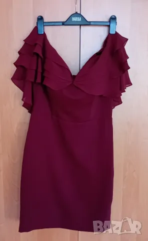 Рокля Бордо с волани, снимка 3 - Рокли - 48650155