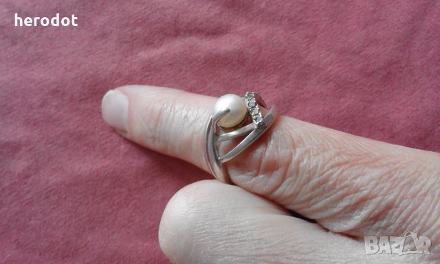 сребърен дамски пръстен с перла - нежна, изящна изработка! КРАСОТА!, снимка 4 - Пръстени - 26468978