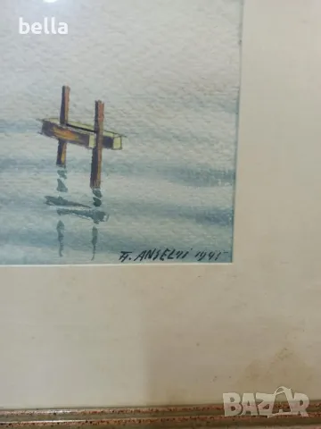 Стар  рамкиран акварел ,авторски подписан 1945, снимка 3 - Антикварни и старинни предмети - 48752087