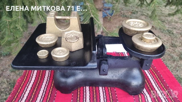 Рядко срещана стара английска чугунена везна с комплект тежести много тежка/ над 20 кг