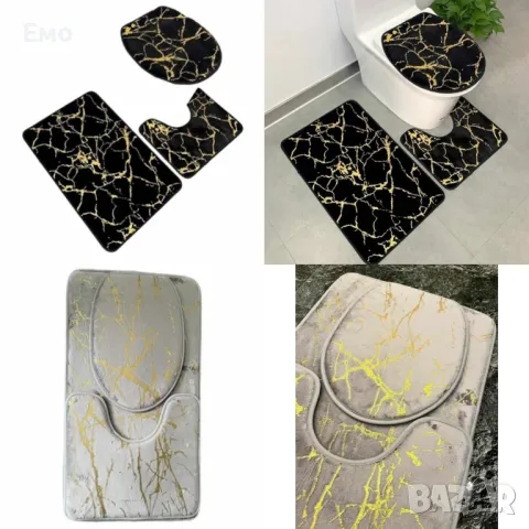 Комплект от 3 неплъзгащи се килимчета, мраморна визия