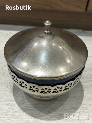 Съветска посребрена бонбониера / захарница  от три части 