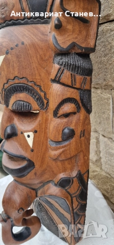 Тежка и масивна дървена маска – дялана изцяло от едно цяло дърво, снимка 15 - Декорация за дома - 51671198