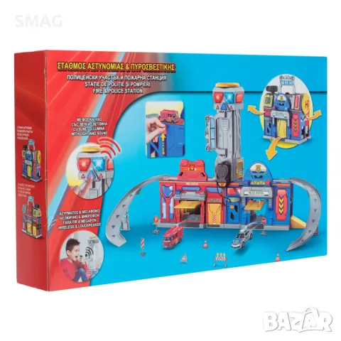 Полицейска и пожарна станция със звукови светлини и 2 превозни средства S_1231283, снимка 6 - Коли, камиони, мотори, писти - 48011674