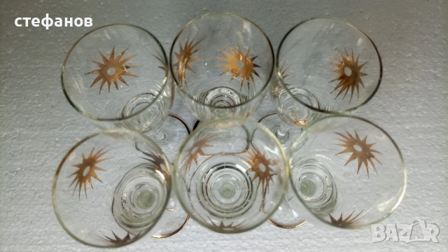 Ретро ракиени класически чашки за ракия, златни шарки, златен кант, 6 бр, 50 мл, снимка 3 - Чаши - 52198168