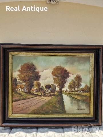 Страхотна голяма майсторска авторска холандска картина масло върху платно , снимка 3 - Картини - 51285389