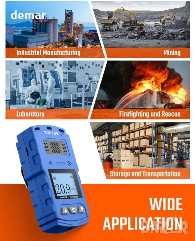 TopTes Guard-756 O2 монитор, преносим кислороден детектор,0,5s реакция, снимка 6 - Друга електроника - 48413722