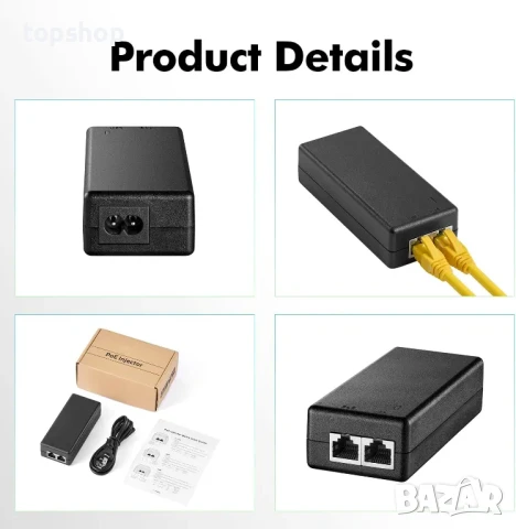 НОВ YuLinca 15,4 W Gigabit Poe инжектор, адаптер Non-Poe към Poe, Plug & Play, до 100 метра, снимка 2 - Мрежови адаптери - 50511319