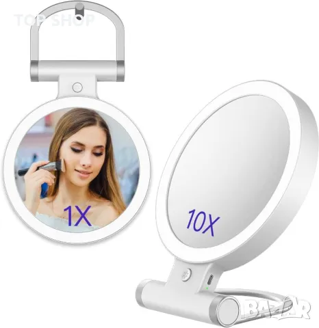 Тоалетно огледало със светлини 3 цвята, Огледало за грим, Осветено огледало за грим с 10X/1X увеличе, снимка 3 - Огледала - 48831798