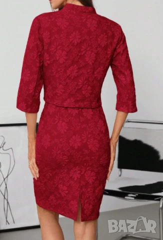 Червена дамска рокля с жилетка – размер M, снимка 2 - Рокли - 51073525