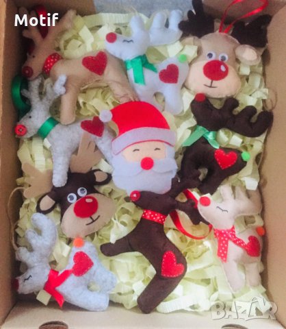 Коледна декорация / Коледни играчки за елха от филц ръчна изработка елени и дядо Коледа 