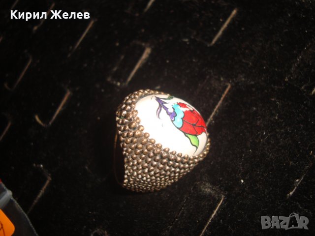 МАСИВЕН СТАР ВИНТИДЖ ПОЗЛАТЕН БРОНЗОВ ПРЪСТЕН РЯДЪК ОГРОМЕН РЪЧНО РИСУВАН ПОРЦЕЛАН 17114, снимка 17 - Пръстени - 33049618