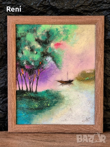 Езерото, картина оригинал, пастел, снимка 2 - Картини - 52824358