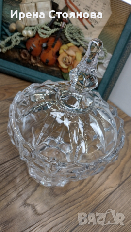 Голяма захарница или бонбониера с капак, кристалин., снимка 6 - Декорация за дома - 44872928