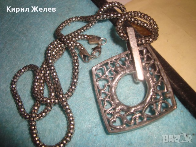 ПОСРЕБРЕН КРАСИВ СЪРЦЕВИДЕН АРТ МЕДАЛЬОН с ИНКРУСТИРАНИ МАРКАЗИТИ и ВИНТИДЖ ВЕРИЖКА 26581, снимка 3 - Колиета, медальони, синджири - 35353274