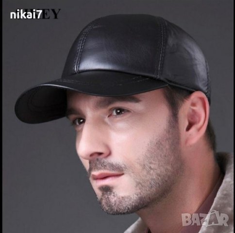 мъжка шапка от естествена кожа с твърда козирка спортно елегантна, снимка 2 - Шапки - 42944482