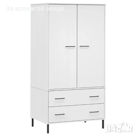 Гардероб с метални крака бял 90x55x172,5 см масивно дърво OSLO, снимка 6 - Гардероби - 47755190