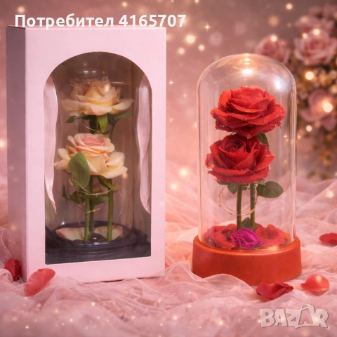 Декоративни рози в прозрачен купол и елегантна опаковка, снимка 5 - Изкуствени цветя - 53090413