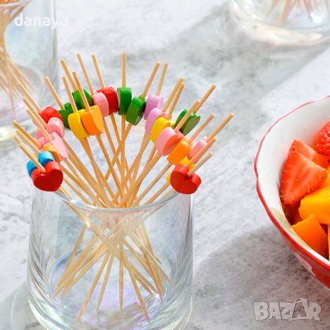 4293 Коктейлни клечки за хапки Сърца, Топчета, Звезди, 25 броя