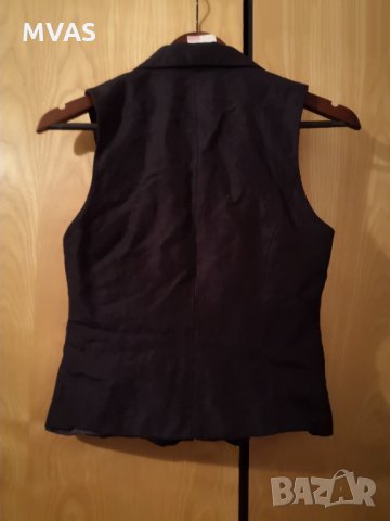 Нов черен ленен елек на цип XS 34 размер, снимка 2 - Елеци - 32729587