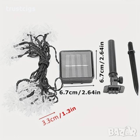 Многоцветни коледни LED лампички във формата на снежинки 5м соларни, снимка 3 - Лед осветление - 43107773