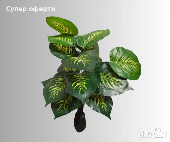 Изкуствено декоративно растение с шарени зелени листа ,1 метър, снимка 2 - Изкуствени цветя - 49901525