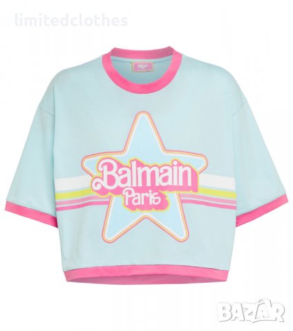 BALMAIN x Barbie Logo Print Cropped Oversized Дамска Тениска size XS и M, снимка 2 - Тениски - 36887497