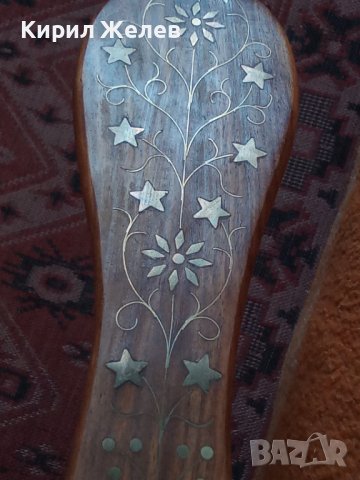 Лъжица стара дървена с Бронзови флорални орнаменти - набивки голяма сувенир 41519, снимка 1 - Декорация за дома - 43151904