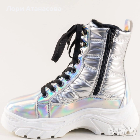 Дамски зимни апрески в сребрист преливащ цвят., снимка 3 - Дамски ботуши - 52215255