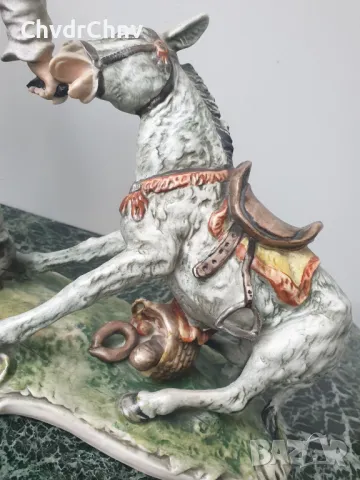 Capodimonte статуетка 40см/Каподимонте стара порцеланова фигура-композиция/мъж с магаре, снимка 4 - Статуетки - 50309706