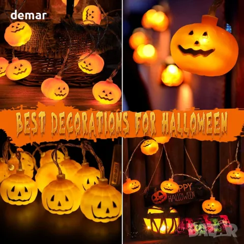 Хелоуин тиквени светлини, 10 LED декоративни лампи, работещи с батерии, 2 режима, снимка 3 - Декорация за дома - 48224307