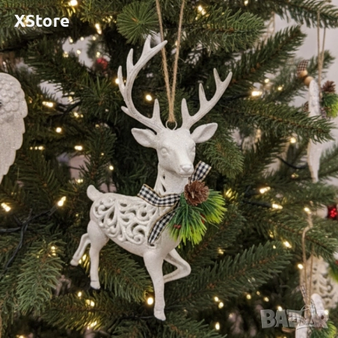 Коледни играчки за елха „Winter White Elegance“–луксозни висящи декорарации със скандинавски стил, снимка 3 - Декорация за дома - 52439679