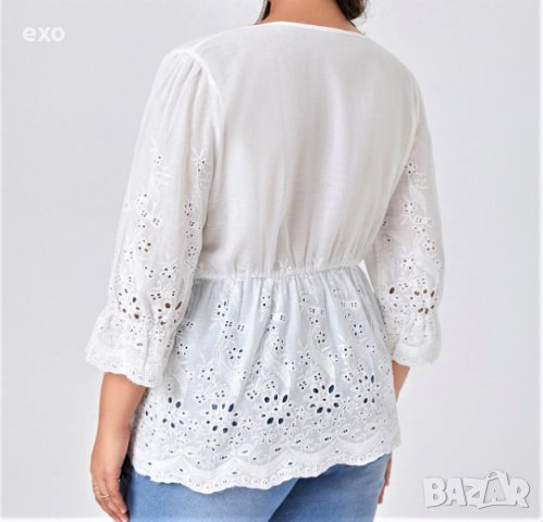 Бяла риза дантела, Бяла блуза дантела, Бяла риза памук, снимка 2 - Блузи с дълъг ръкав и пуловери - 43252046