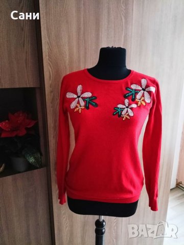 Червен пуловер на цветя, снимка 10 - Блузи с дълъг ръкав и пуловери - 38732761