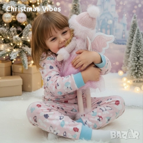 Декоративен текстилен коледен ангел в розово – 80 см, снимка 5 - Декорация за дома - 52081190