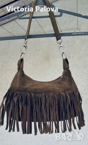 Модерна чанта естествена кожа  велур