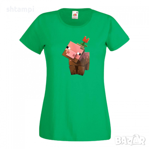 Дамска тениска Flower Pig майнкрафт Minecraft,Игра,Забавление,подарък,Изненада,Рожден Ден., снимка 1 - Тениски - 36520728