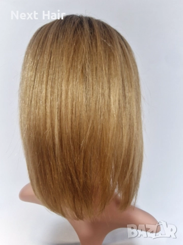 33 см естествена златисто руса омбре перука с тъмни корени и бретон, снимка 5 - Аксесоари за коса - 52029639