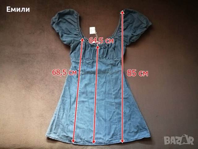 Нова дамска къса дънкова рокля с буфан ръкави р-р L, снимка 5 - Рокли - 43697660