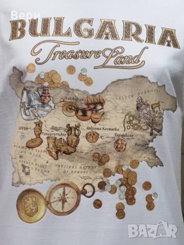 Нова бяла мъжка тениска с трансферен печат България - Treasure Land (Земя на съкровищата), снимка 6 - Тениски - 28213431