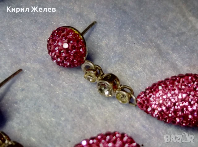 ЕФЕКТНИ ФЕШЪН АРТ СТИЛ СРЕБЪРНИ ОБЕЦИ СРЕБРО 925 с БЯЛА ПОЗЛАТА РОЗОВ ЕМАЙЛ и ИСКРЯЩИ КРИСТАЛИ 47935, снимка 8 - Обеци - 50542174