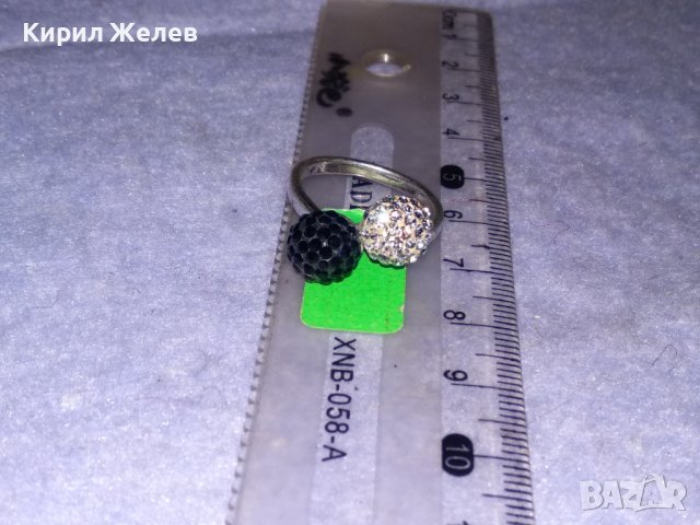 НЕЖЕН СРЕБЪРЕН ПРЪСТЕН ТОПЧЕТА СРЕБРО 925 с БЯЛ и ЧЕРЕН ЕМАЙЛ и КРИСТАЛЧЕТА 36398, снимка 9 - Пръстени - 39547641