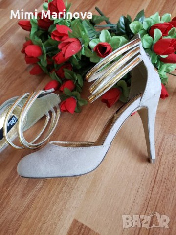 Сиви велурени обувки на ток сандалки, снимка 2 - Дамски обувки на ток - 26975639