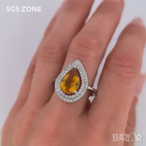 Сребърен Пръстен с Цитрин, снимка 3 - Пръстени - 47289896